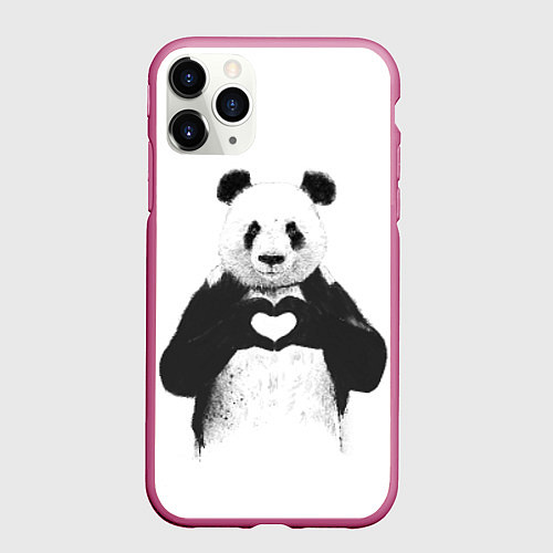 Чехол iPhone 11 Pro матовый Panda Love / 3D-Малиновый – фото 1
