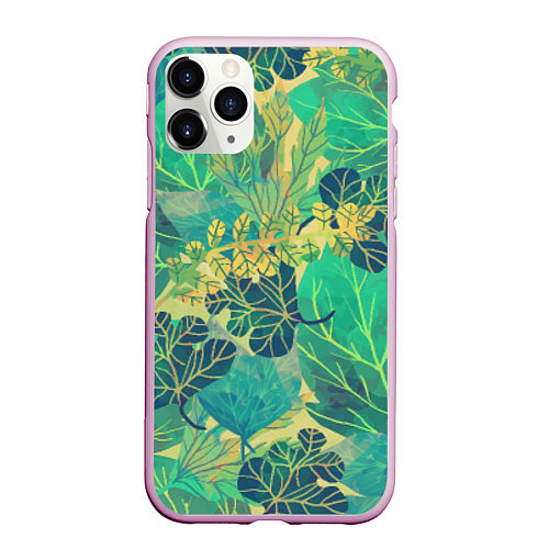 Чехол iPhone 11 Pro матовый Узор из листьев / 3D-Розовый – фото 1