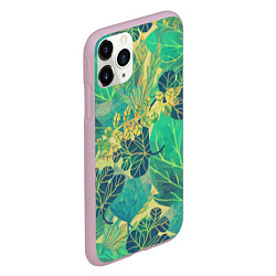 Чехол iPhone 11 Pro матовый Узор из листьев, цвет: 3D-розовый — фото 2