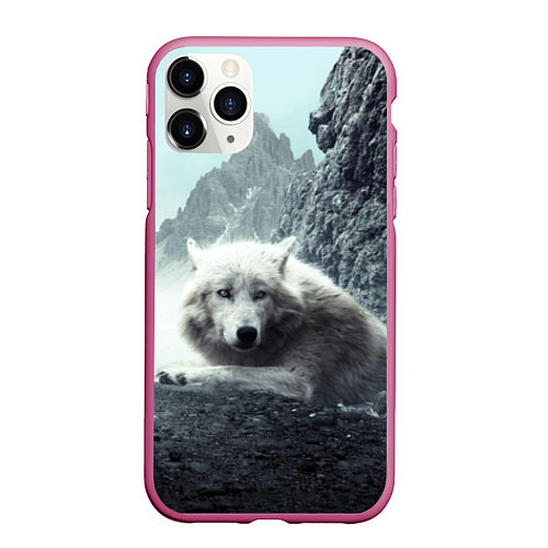 Чехол iPhone 11 Pro матовый Волк в горах / 3D-Малиновый – фото 1