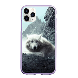 Чехол iPhone 11 Pro матовый Волк в горах, цвет: 3D-светло-сиреневый