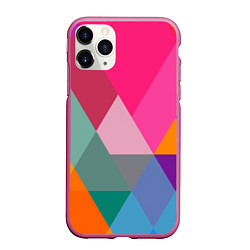 Чехол iPhone 11 Pro матовый Разноцветные полигоны, цвет: 3D-малиновый