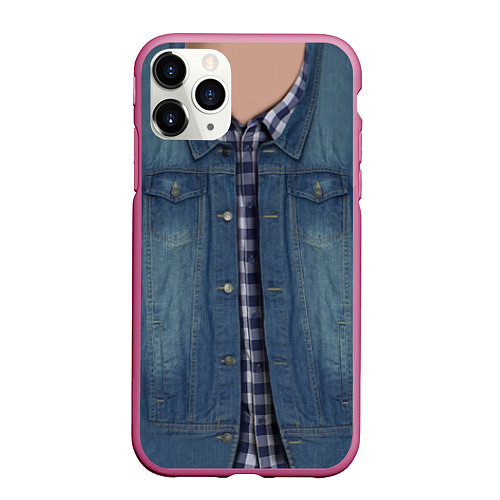 Чехол iPhone 11 Pro матовый Джинсовка / 3D-Малиновый – фото 1
