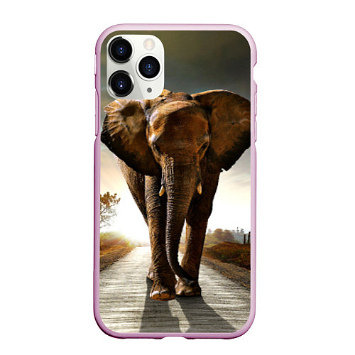 Чехол iPhone 11 Pro матовый Дикий слон / 3D-Розовый – фото 1