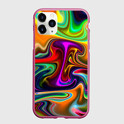 Чехол iPhone 11 Pro матовый Неоновые разводы, цвет: 3D-малиновый