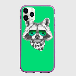 Чехол iPhone 11 Pro матовый Енот в очках, цвет: 3D-фиолетовый