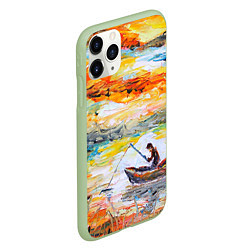 Чехол iPhone 11 Pro матовый Рыбак на лодке, цвет: 3D-салатовый — фото 2