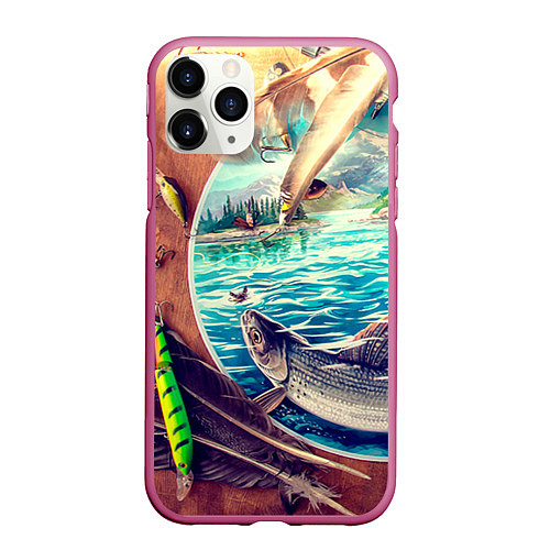 Чехол iPhone 11 Pro матовый Истинный рыболов / 3D-Малиновый – фото 1