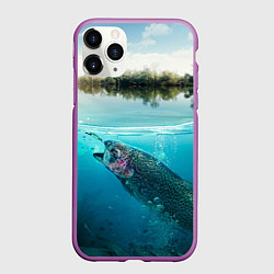 Чехол iPhone 11 Pro матовый Рыбалка на спиннинг, цвет: 3D-фиолетовый