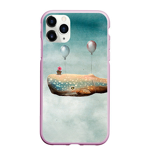 Чехол iPhone 11 Pro матовый Летящий кит / 3D-Розовый – фото 1