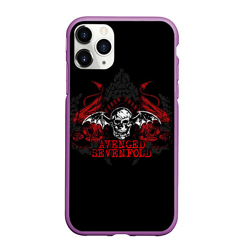 Чехол iPhone 11 Pro матовый Avenged Sevenfold: Fly Skull / 3D-Фиолетовый – фото 1