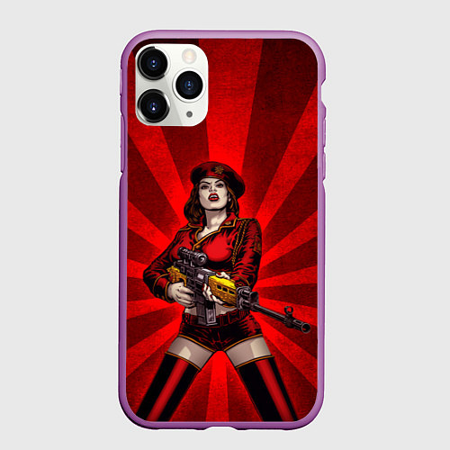 Чехол iPhone 11 Pro матовый Red alert girl / 3D-Фиолетовый – фото 1