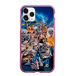 Чехол iPhone 11 Pro матовый Iron Maiden: Skeletons, цвет: 3D-малиновый