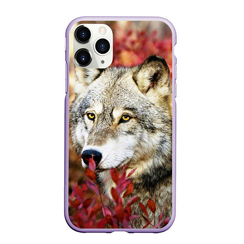 Чехол iPhone 11 Pro матовый Волк в кустах / 3D-Светло-сиреневый – фото 1