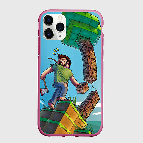Чехол iPhone 11 Pro матовый Minecraft Woodcutter / 3D-Малиновый – фото 1