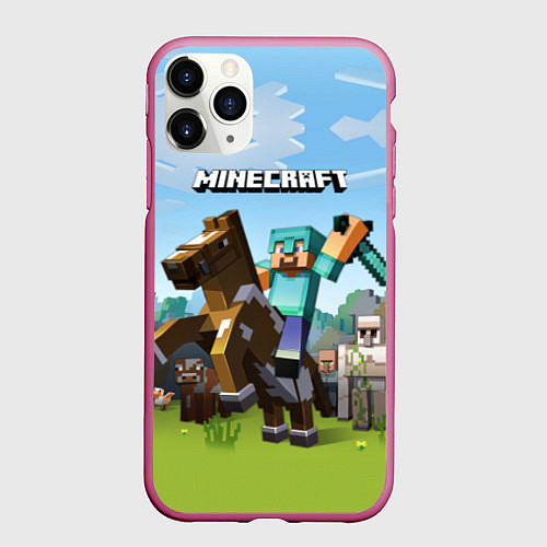 Чехол iPhone 11 Pro матовый Minecraft Rider / 3D-Малиновый – фото 1