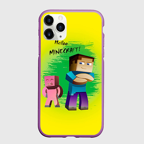 Чехол iPhone 11 Pro матовый Hello Minecraft / 3D-Фиолетовый – фото 1