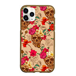 Чехол iPhone 11 Pro матовый Черепа в цветах, цвет: 3D-коричневый