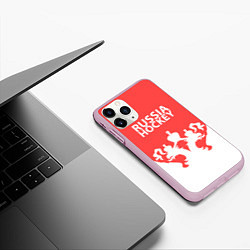 Чехол iPhone 11 Pro матовый Russia Hockey, цвет: 3D-розовый — фото 2