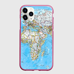 Чехол iPhone 11 Pro матовый Карта мира - политическая, цвет: 3D-малиновый