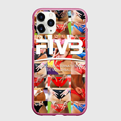 Чехол iPhone 11 Pro матовый Волейбол скрытые знаки FIVB, цвет: 3D-малиновый
