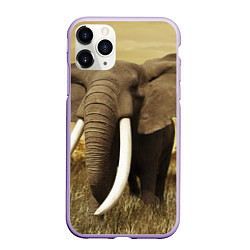 Чехол iPhone 11 Pro матовый Могучий слон, цвет: 3D-светло-сиреневый