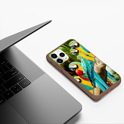 Чехол iPhone 11 Pro матовый Попугаи на ветке, цвет: 3D-коричневый — фото 2