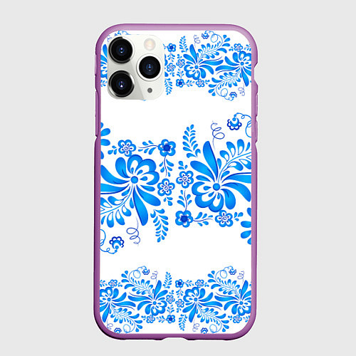 Чехол iPhone 11 Pro матовый Гжель / 3D-Фиолетовый – фото 1