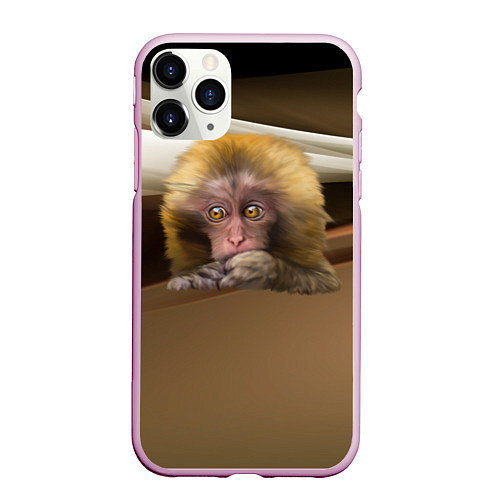 Чехол iPhone 11 Pro матовый Мартышка / 3D-Розовый – фото 1