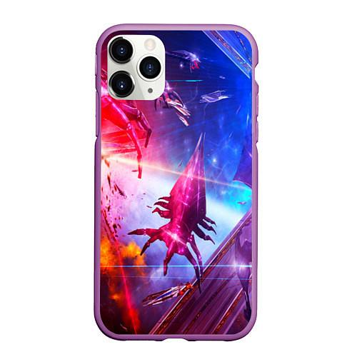 Чехол iPhone 11 Pro матовый Mass effect / 3D-Фиолетовый – фото 1