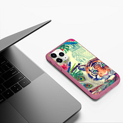 Чехол iPhone 11 Pro матовый Индийский тигр, цвет: 3D-малиновый — фото 2