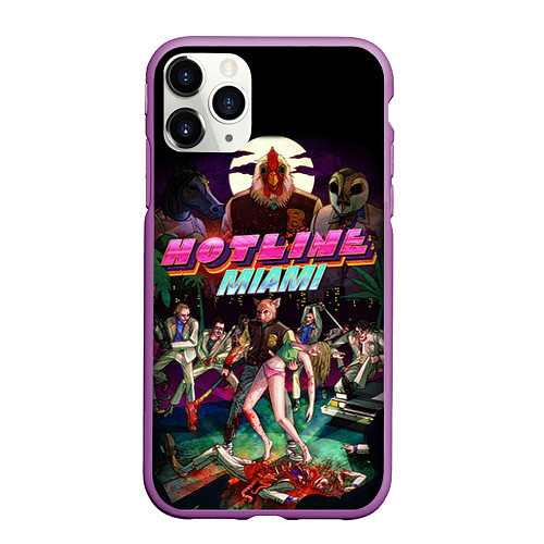 Чехол iPhone 11 Pro матовый Hotline Miami / 3D-Фиолетовый – фото 1