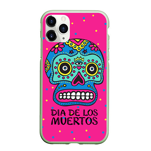 Чехол iPhone 11 Pro матовый Мексиканский череп / 3D-Салатовый – фото 1