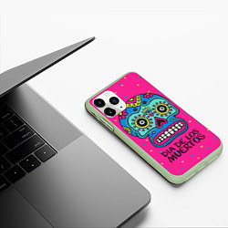 Чехол iPhone 11 Pro матовый Мексиканский череп, цвет: 3D-салатовый — фото 2