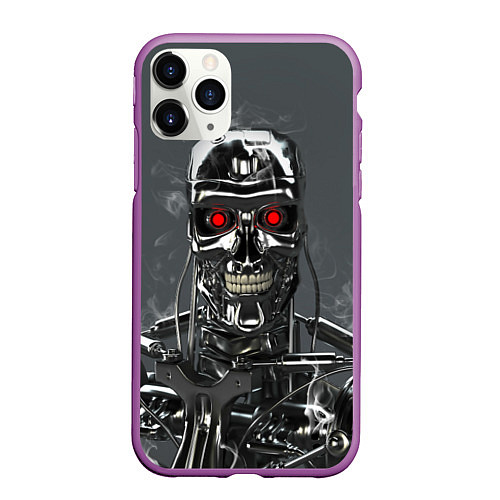 Чехол iPhone 11 Pro матовый Скелет Терминатора / 3D-Фиолетовый – фото 1