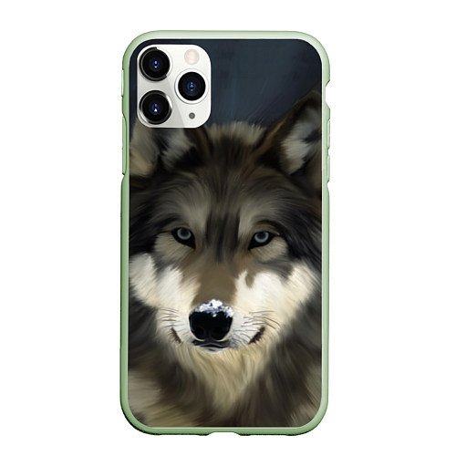 Чехол iPhone 11 Pro матовый Зимний волк / 3D-Салатовый – фото 1