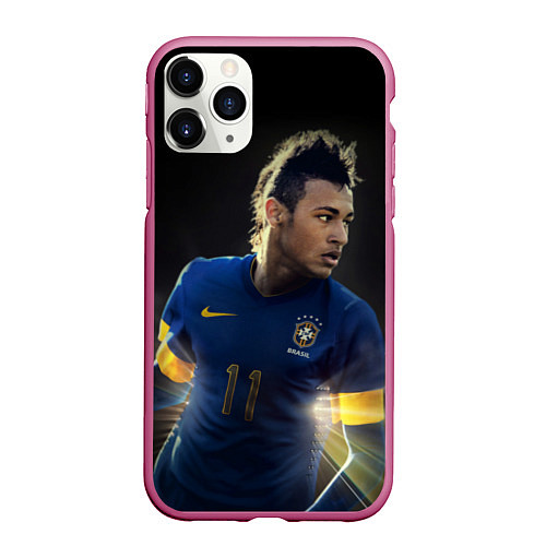 Чехол iPhone 11 Pro матовый Neymar: Brasil Team / 3D-Малиновый – фото 1