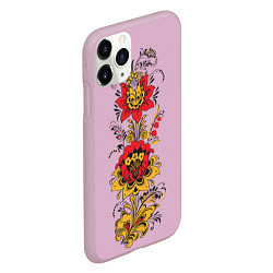 Чехол iPhone 11 Pro матовый Хохлома: цветы, цвет: 3D-розовый — фото 2