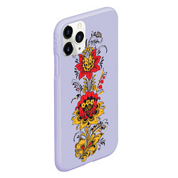 Чехол iPhone 11 Pro матовый Хохлома: цветы, цвет: 3D-светло-сиреневый — фото 2