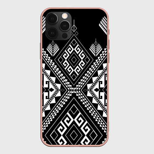 Чехол iPhone 12 Pro Max Индейские мотивы / 3D-Светло-розовый – фото 1