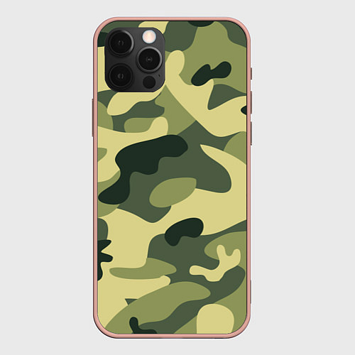 Чехол iPhone 12 Pro Max Камуфляж: зеленый/хаки / 3D-Светло-розовый – фото 1