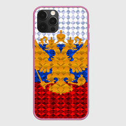 Чехол для iPhone 12 Pro Max Россия: полигоны, цвет: 3D-малиновый