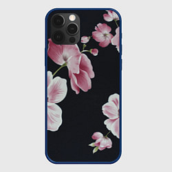 Чехол iPhone 12 Pro Max Цветы на черном фоне