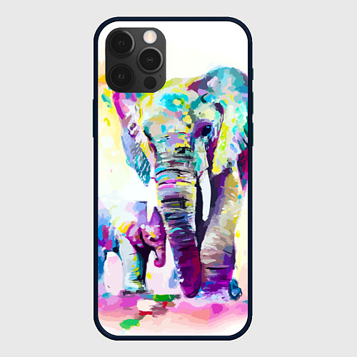 Чехол iPhone 12 Pro Max Акварельные слоны / 3D-Черный – фото 1