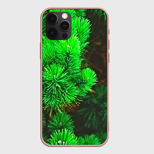 Чехол iPhone 12 Pro Max Зелёная ель / 3D-Светло-розовый – фото 1
