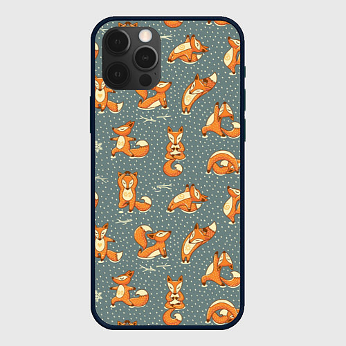 Чехол iPhone 12 Pro Max Foxes Yoga / 3D-Черный – фото 1