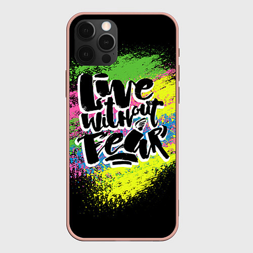 Чехол iPhone 12 Pro Max Live without fear / 3D-Светло-розовый – фото 1