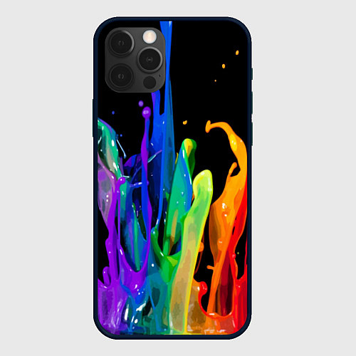 Чехол iPhone 12 Pro Max Всплеск красок / 3D-Черный – фото 1