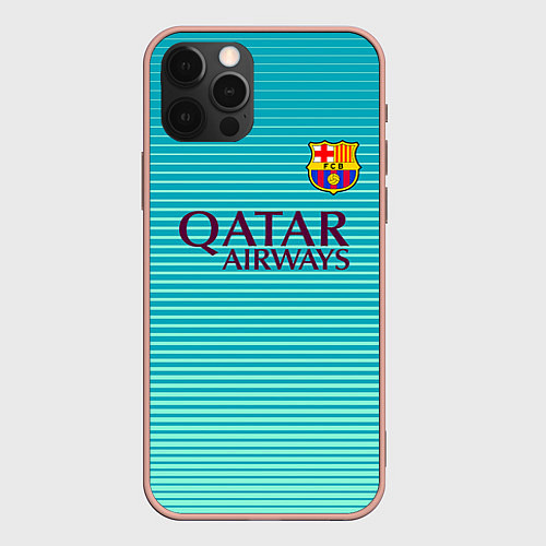 Чехол iPhone 12 Pro Max Barcelona FC: Aqua / 3D-Светло-розовый – фото 1