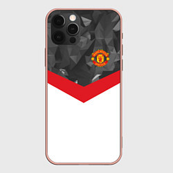 Чехол для iPhone 12 Pro Max Man United FC: Grey Polygons, цвет: 3D-светло-розовый